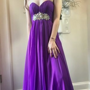 Royal purple sweetheart prom dress with rhinestone